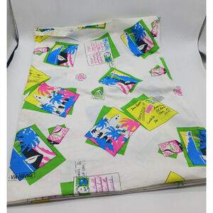 1980s Hawaii Hawaiian Postcard Fabric Bright Colorful Hotel Maui 43" by 62" Vtg